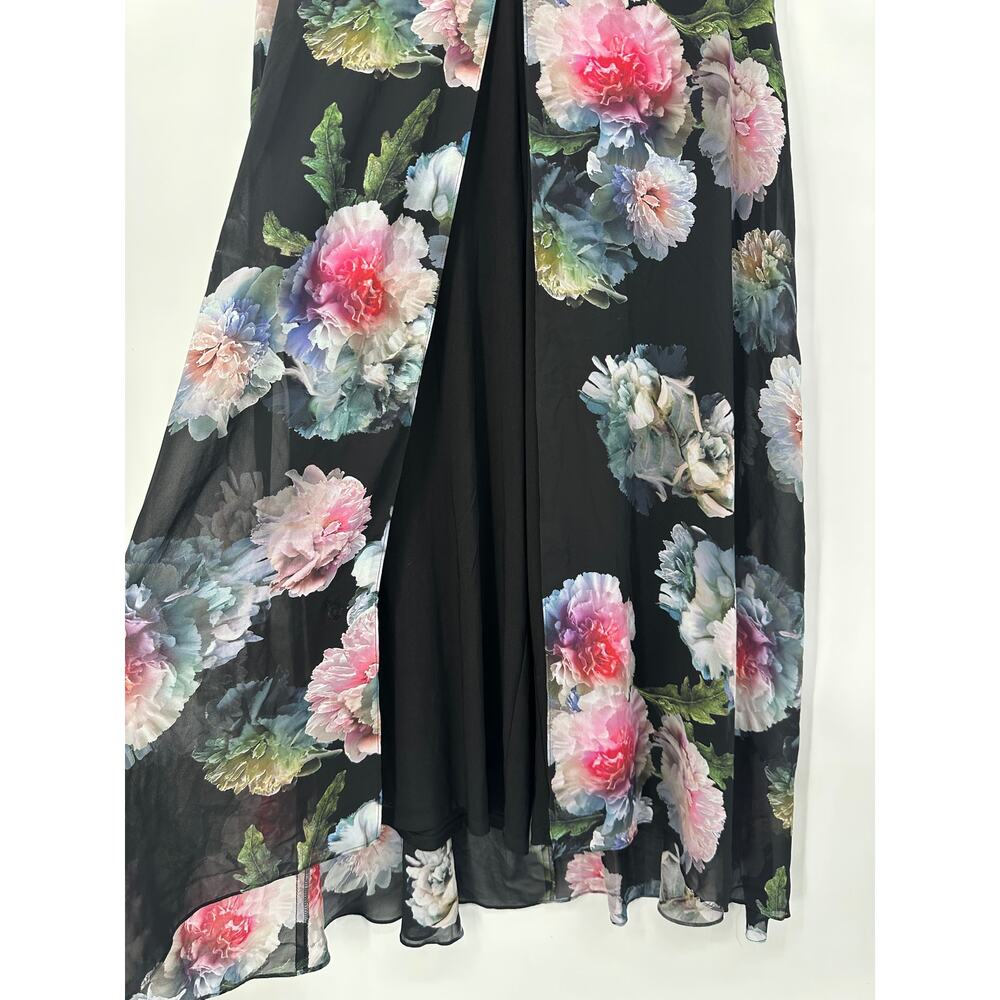 Adrianna Papell Floral Wide Leg Jumpsuit Flutter Sleeve Formal Maxi Dress Black - Picture 8 of 14